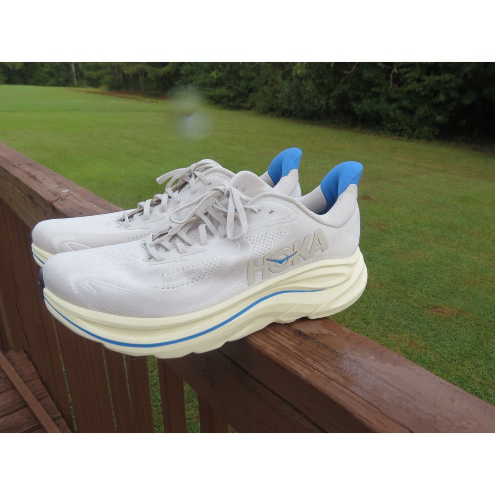 Hoka Clifton 10 Shoes Mens 12 White Blue Running Sneakers 1162030 SCCV